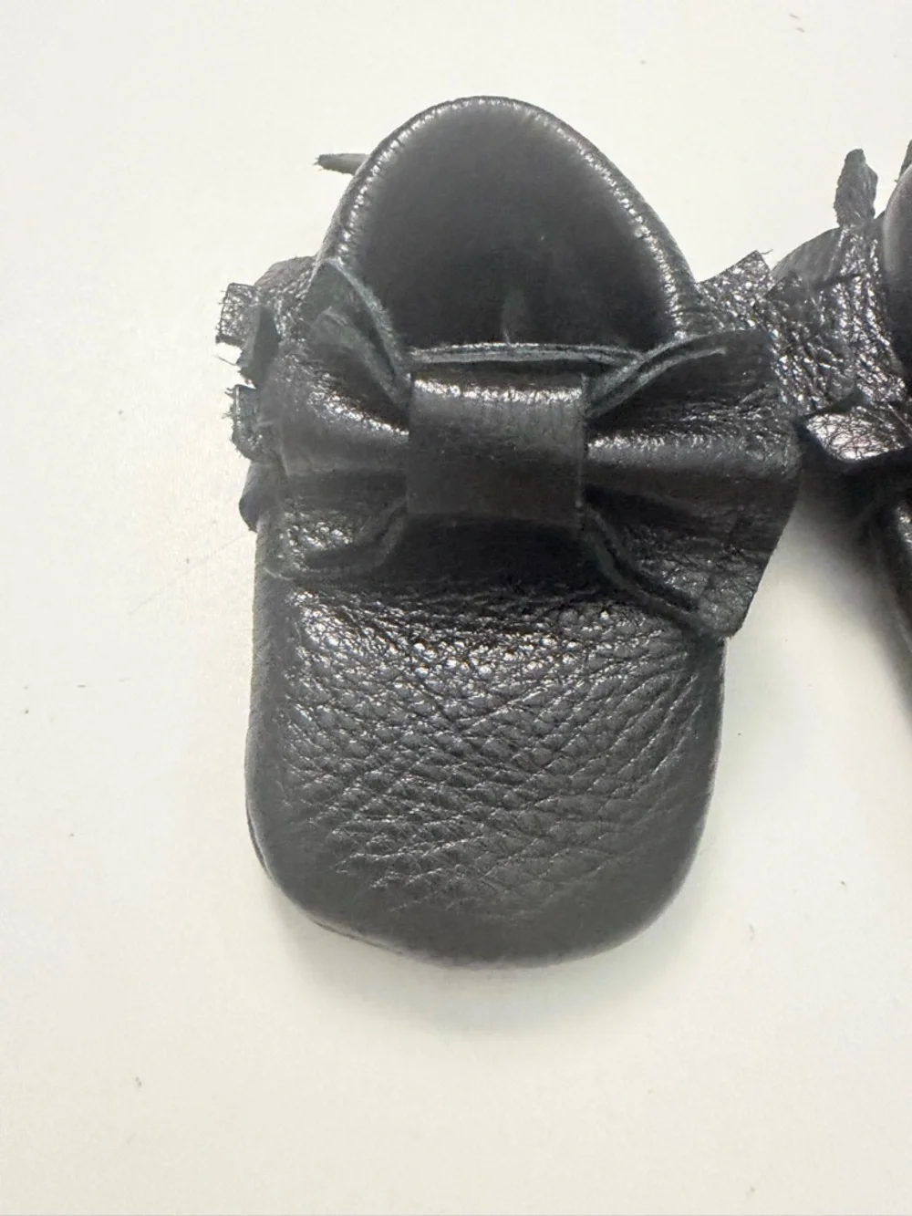 Bare Soles Moccasins Leather Soft Bow Black Baby Size 1 NB-3m